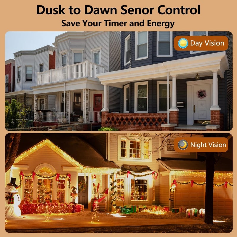 Tiffcofio Outdoor Timer Waterproof, Remote Control Dusk to Dawn Sensor Countdown, 100 ft Range, 2 Grouded Electrical Outlets for Home and Garden, 15A 1/2HP, Heavy Duty, ETL Listed (2 Packs) - Image 3